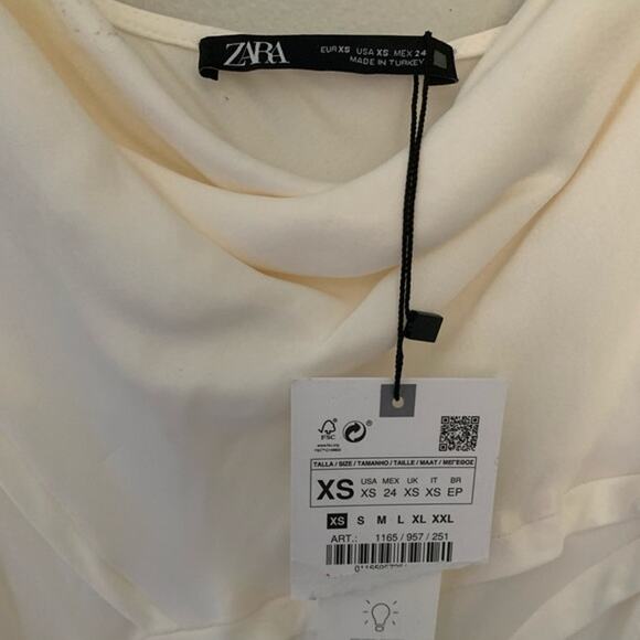 NWT - Zara Satin Effect Cream Midi Cowl Neck Slip Dress Size: XS - Picture 4 of 5